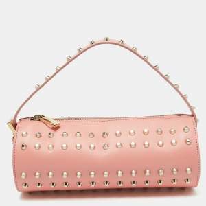 Fendi Peach Pink Leather Studded Mini Boston Bag