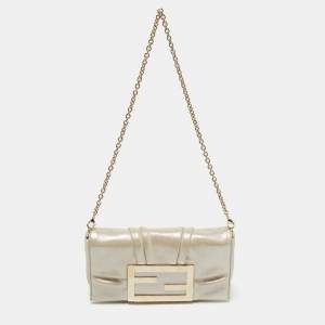 Pre Owned Fendi Metallic Shimmering Leather Mia Pochette Bag