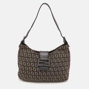 Fendi Tobacco Zucchino Canvas and Leather Shoulder Bag