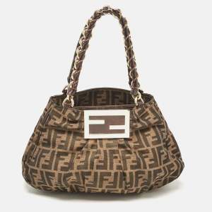 Fendi Tobacco Zucca Canvas and Patent Leather Small Mia Shoulder Bag