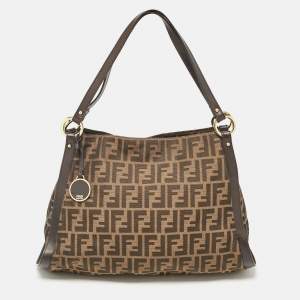 Pre Owned Fendi Tobacco Zucca Canvas and Leather Chef Tote