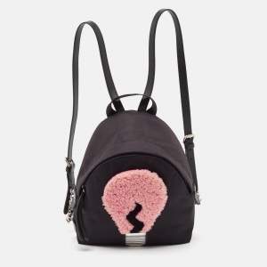 Fendi Black Nylon and Shearling Mini Dolce Lightbulb Backpack
