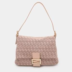 Pre Owned Fendi Light Pink Zucchino Canvas and Leather Mama Forever Shoulder Bag