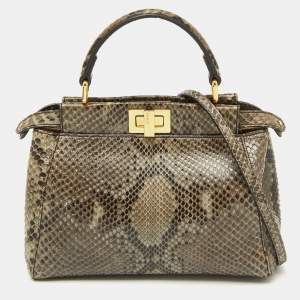 Pre Owned Fendi Multicolor Python Mini Peekaboo Top Handle Bag