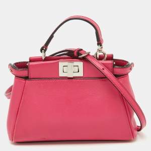 Fendi Pink Leather Micro Peekaboo Top Handle Bag