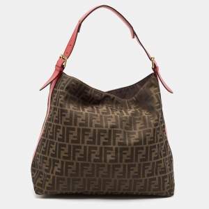 Pre Owned Fendi Tobacco Zucca Canvas and Leather Tote