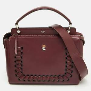 Fendi Burgundy Leather Whipstitch Dotcom Top Handle Bag
