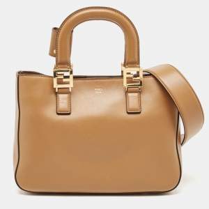 Pre Owned Fendi Brown Leather Small FF Glacier Tote