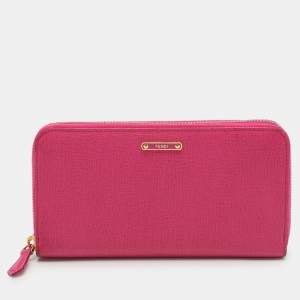 Fendi Pink Leather Elite Zip Around Wallet