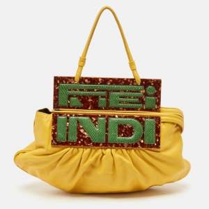 Pre Owned Fendi Yellow Leather and Snakeskin To You Convertible Clutch Bag