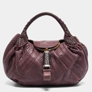 Pre Owned Fendi Purple Pebbled Leather Spy Bag