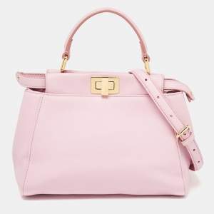 Pre Owned Fendi Light Pink Leather Mini Peekaboo Top Handle Bag