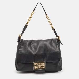 Pre Owned Fendi Black Leather Mamma Forever Shoulder Bag