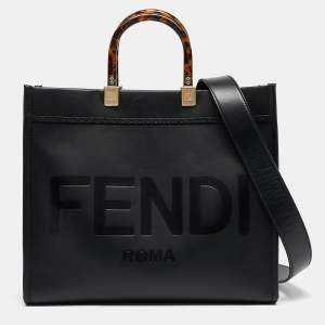 Pre Owned Fendi Black Leather Medium Sunshine Shopper Tote