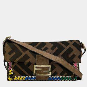 Fendi Zucca Canvas Rainbow Whipstitch Xl Baguette bag
