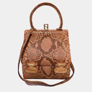 Fendi Natural Python Snakeskin Two-Way Kelly Bolide Handbag