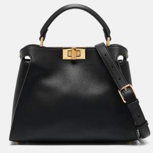 Pre Owned Fendi Black Leather Peekaboo Iconic Essentially Top Handle Bag