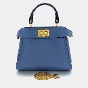 Pre Owned Fendi Blue Leather Nano Peekaboo Crossbody Bag