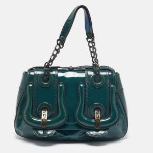 Pre Owned Fendi Blue Patent Leather B Shoulder Bag