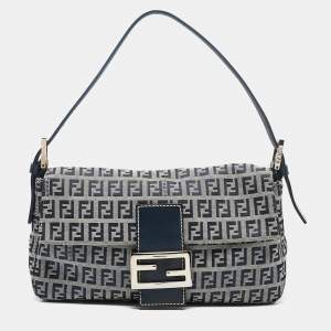 Pre Owned Fendi Blue Zucchino Canvas Baguette Bag