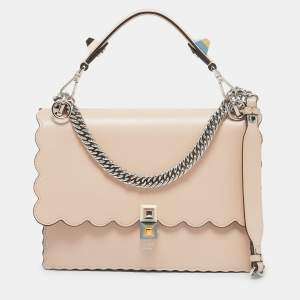 Pre Owned Fendi Beige Scalloped Leather Medium Kan I Shoulder Bag