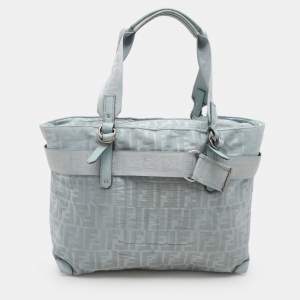 Pre Owned Fendi Light Blue Nylon Tote