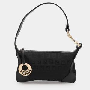 Pre Owned Fendi Black Canvas and Leather Chef Baguette Bag
