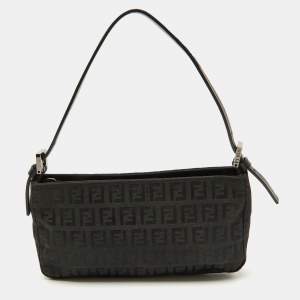 Pre Owned Fendi Black Zucchino Canvas and Leather Mini Pochette Bag