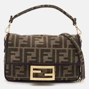 Fendi Tobacco FF Canvas Mini Baguette Bag