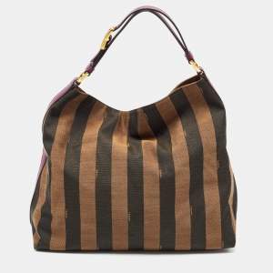 Fendi Tobacco/Magenta Pequin Stripe Canvas and Leather Hobo