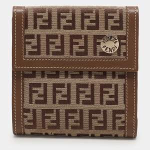 Fendi Tobacco Zucchino Canvas and Leather Trifold Wallet