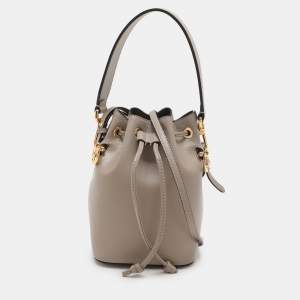 Fendi Grey Leather Mon Tresor Mini Drawstring Bucket Bag