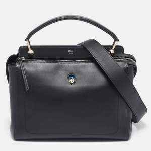 Pre Owned Fendi Black Leather Dotcom Top Handle Bag