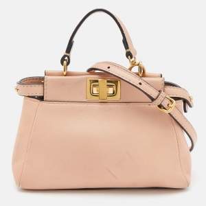 Pre Owned Fendi Peach Leather Micro Peekaboo Crossbody Bag