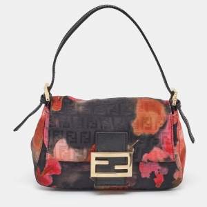 Pre Owned Fendi Multicolor Floral Print Zucchino Fabric and Leather Mini Mama Baguette Bag