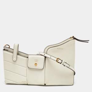 Fendi White Leather Business 3 Pocket Mini Crossbody Bag