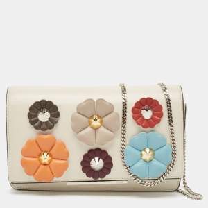 Fendi Off White Leather Flowerland Tube Chain Clutch