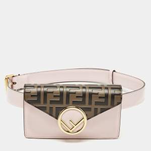 Fendi Light Pink/Tobacco Zucca Leather Kan I F Convertible Belt Bag