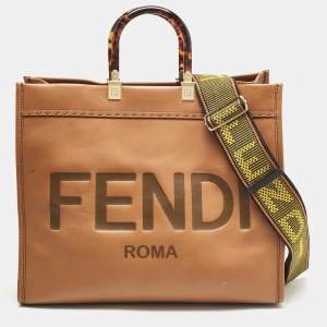 Fendi Brown Leather Large Sunshine Shopper Tote