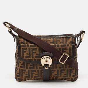 Pre Owned Fendi Tobacco Zucca Canvas and Leather Chef Zip Crossbody Bag