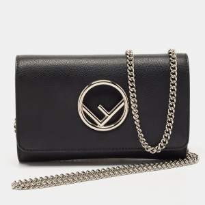 Fendi Black Leather Kan I F Wallet On Chain 