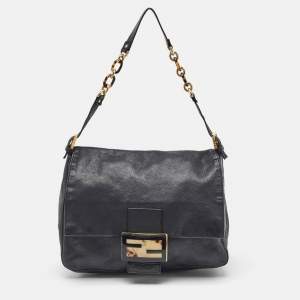 Pre Owned Fendi Black Leather Mama Forever Large Flap Shoulder Bag