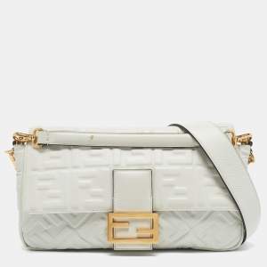 Fendi White Zucca Embossed Leather Baguette NM Bag
