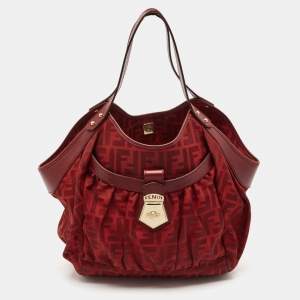  Fendi Red Zucca Canvas and Leather Borsa Chef Tote