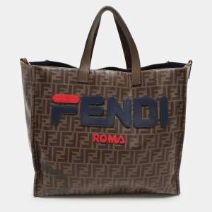 Fendi x Fila Brown Zucca Coated Fabric Large FF 1974 Mania Shopping Tote