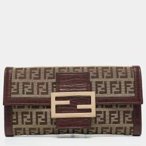 Fendi Beige/Brown Zucchino Canvas and Leather Forever Flap Continental Wallet