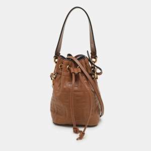 Fendi Brown Leather Mini Mon Tresor Drawstring Bucket Bag