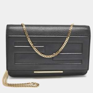 Fendi Black Leather Tube Wallet on Chain