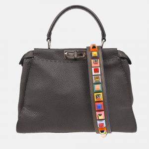Fendi Gray Leather Peekaboo Handbag