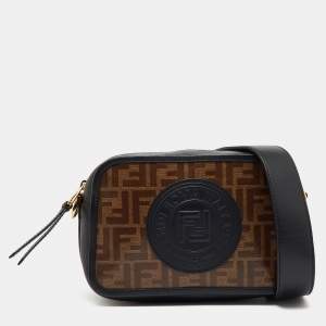 Pre Owned Fendi Tobacco/Black Zucca Coated Canvas and Leather FF 1974 Stamp Camera Bag